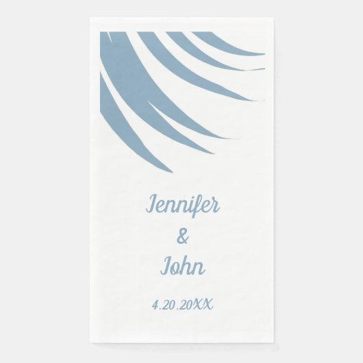 Serviette En Papier Dusty Blue Palm Leaf Plage tropicale Mariage (Devant)