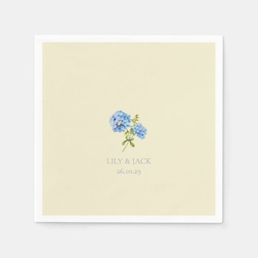 Serviette En Papier Dusty Blue & Pastel Yellow Hydrangea Mariage (Devant)