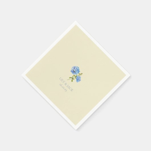 Serviette En Papier Dusty Blue & Pastel Yellow Hydrangea Mariage (Coin)