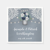 Serviette En Papier Dusty Blue Pays Blanche dentelle Mason Jar Mariage (Devant)