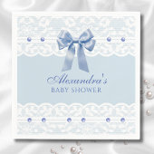 Serviette En Papier Dusty Blue Pearls Satin Bow Baby shower en dentell