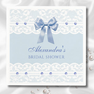 Serviette En Papier Dusty Blue Pearls Satin Bow Lace Fête des mariées