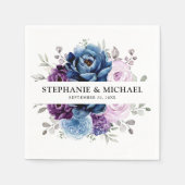 Serviette En Papier Dusty Blue Purple Navy Lilac Blooms Mariage (Devant)