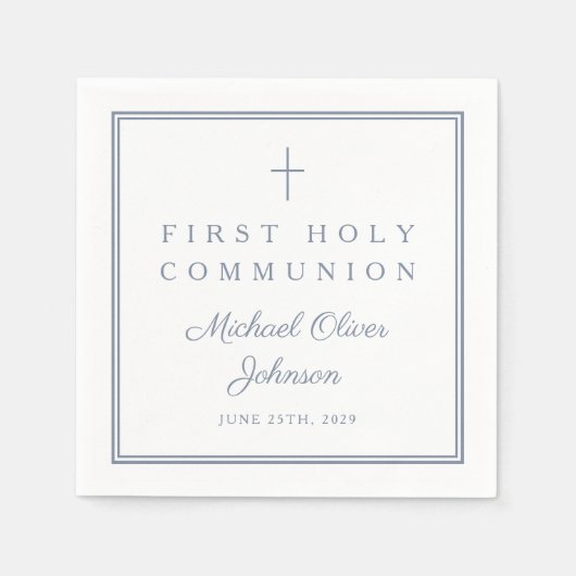 Serviette En Papier Dusty Blue Religious Boy First Holy Communion (Devant)