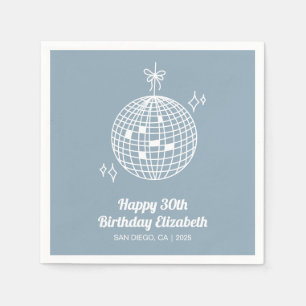 Serviette En Papier Dusty Blue Retro Disco Ball Anniversaire