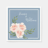 Serviette En Papier Dusty Blue Romantic Floral Mariage de script moder (Devant)