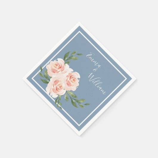 Serviette En Papier Dusty Blue Romantic Floral Mariage de script moder (Coin)