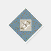 Serviette En Papier Dusty Blue Rustic Feuilles Brown Monogramme (Coin)