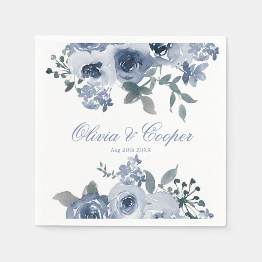 Serviette En Papier Dusty Blue Sage Aquarelle Peony Mariage (Devant)