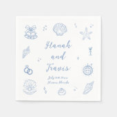 Serviette En Papier Dusty Blue Seashells Beach Mariage côtier (Devant)