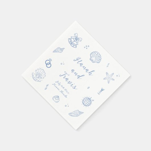 Serviette En Papier Dusty Blue Seashells Beach Mariage côtier (Coin)