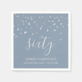 Serviette En Papier Dusty Blue Silver Confetti 60e fête d'anniversaire (Devant)