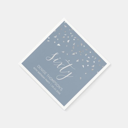 Serviette En Papier Dusty Blue Silver Confetti 60e fête d'anniversaire (Coin)