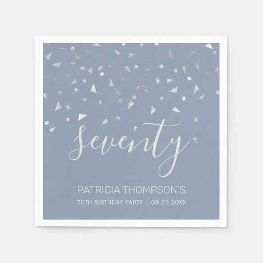Serviette En Papier Dusty Blue Silver Confetti 70e fête d'anniversaire (Devant)