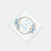 Serviette En Papier Dusty Blue Silver Fleurs élégantes fête d'annivers (Coin)