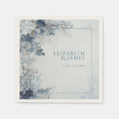 Serviette En Papier Dusty Blue Silver Rose hiver Floral Mariage (Devant)