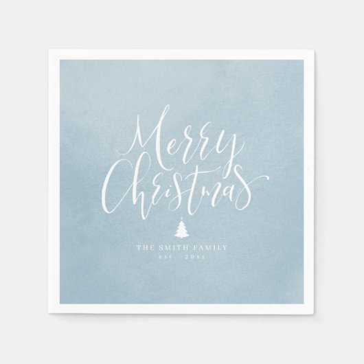 Serviette En Papier Dusty Blue Simple Calligraphie Joyeux Noël (Devant)