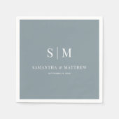 Serviette En Papier Dusty Blue Simple Elegant Couple Initiales Mariage (Devant)