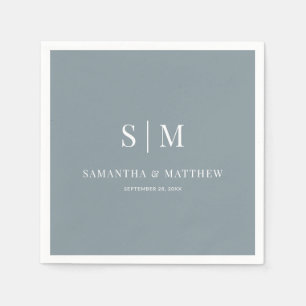Serviette En Papier Dusty Blue Simple Elegant Couple Initiales Mariage