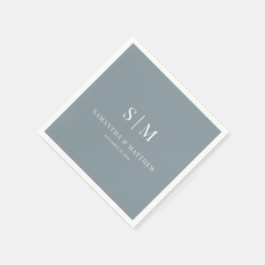Serviette En Papier Dusty Blue Simple Elegant Couple Initiales Mariage (Coin)