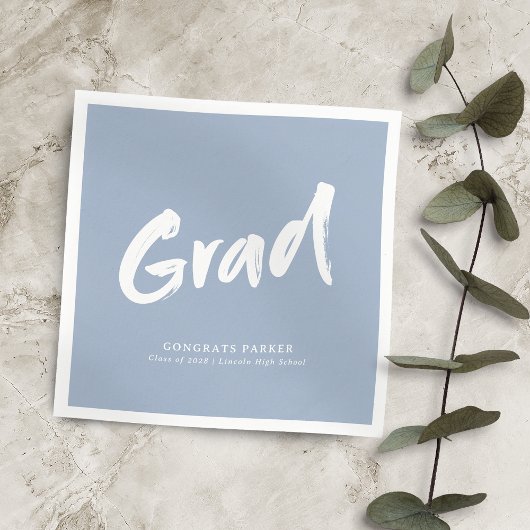 Serviette En Papier Dusty Blue Simple Moderne Brush Script Graduation