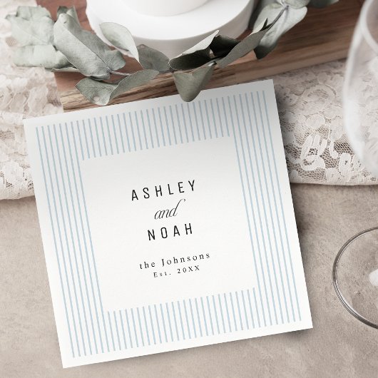 Serviette En Papier Dusty Blue Striped Elegance Classy Wedding