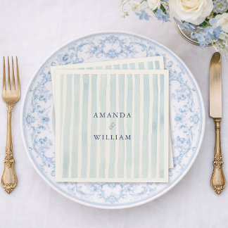 Serviette En Papier Dusty Blue Striped Wedding Napkin 
