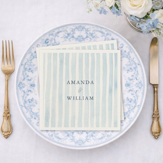 Serviette En Papier Dusty Blue Striped Wedding Napkin 