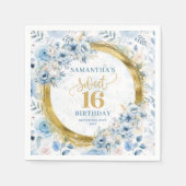 Serviette En Papier Dusty Blue Sweet 16 Gold Parties scintillant Party (Devant)