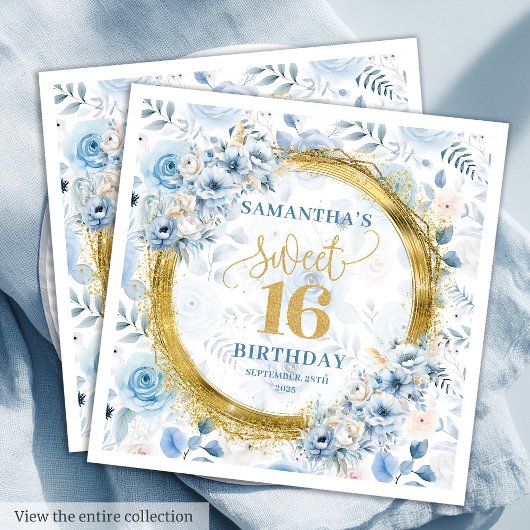 Serviette En Papier Dusty Blue Sweet 16 Gold Parties scintillant Party