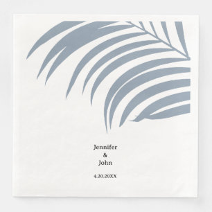 Serviette En Papier Dusty Blue Tropical Palm Feuille Mariage tendance