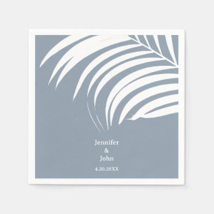 Serviette En Papier Dusty Blue Tropical Palm Feuilles mariage élégant