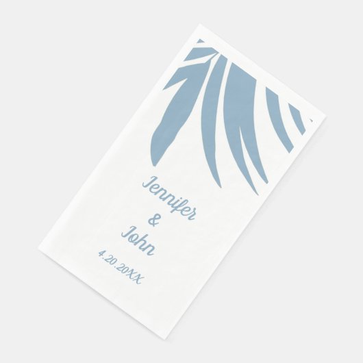 Serviette En Papier Dusty Blue Tropical Palm Leaf Beach Mariage (Coin)