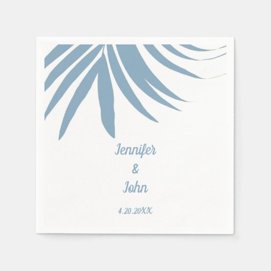 Serviette En Papier Dusty Blue Tropical Palm Leaf Beach Mariage (Devant)