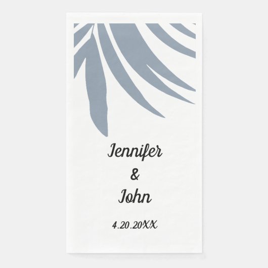 Serviette En Papier Dusty Blue Tropical Palm Leaf Élégant Mariage Cool (Devant)