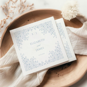 Serviette En Papier Dusty Blue Vintage Floral Line Art Frame Mariage