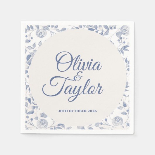Serviette En Papier Dusty Blue Watercolor Floral Wedding (Devant)