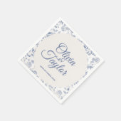 Serviette En Papier Dusty Blue Watercolor Floral Wedding (Coin)