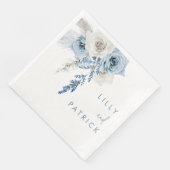 Serviette En Papier Dusty Blue & White Boho Floral Mariage Fiançailles (Coin)