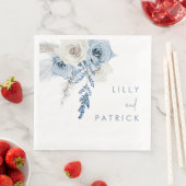 Serviette En Papier Dusty Blue & White Boho Floral Mariage Fiançailles (En situation)