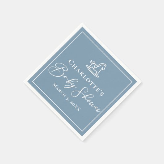 Serviette En Papier Dusty Blue White Rocse Baby shower (Coin)