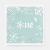 Serviette En Papier Dusty Blue Winter First Birthday Snowflake Napkins (Devant)