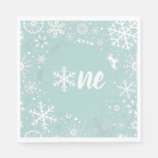 Serviette En Papier Dusty Blue Winter First Birthday Snowflake Napkins (Devant)