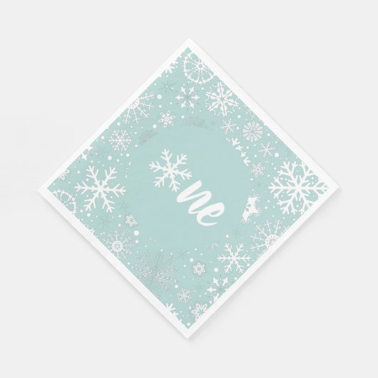 Serviette En Papier Dusty Blue Winter First Birthday Snowflake Napkins (Coin)