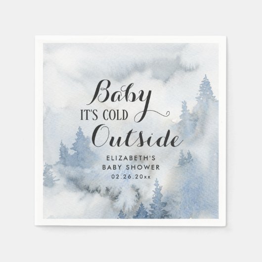Serviette En Papier Dusty Blue Winter Forest - Bébé Il fait froid deho (Devant)