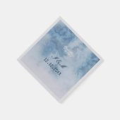 Serviette En Papier Dusty Blue Winter Script Calligraphie White Branch (Coin)