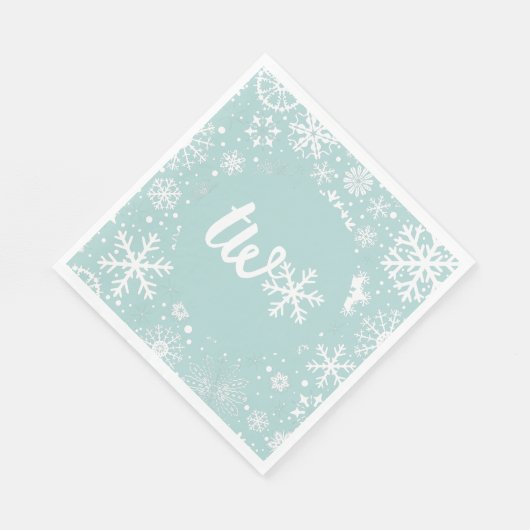 Serviette En Papier Dusty Blue Winter Second Bird Snowflake (Coin)