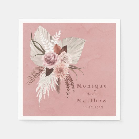 Serviette En Papier Dusty Cuivre Tropper Pampas Grass Mariage de bord  (Devant)