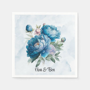 Serviette En Papier Dusty et marine Watercolor Mariage Peony