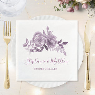 Serviette En Papier Dusty Mauve Floral Rose Mariage d'aquarelle